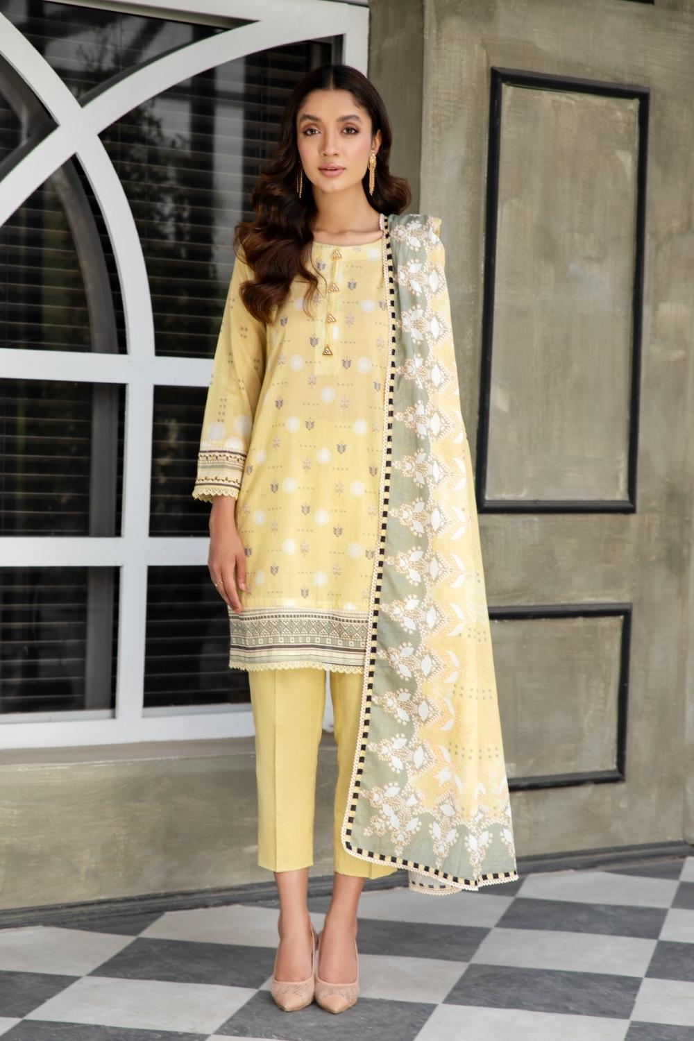 3 PC Unstitched  | Printed  Lawn Shirt +  Printed  Lawn Dupatta + Dyed Cambric Trouser