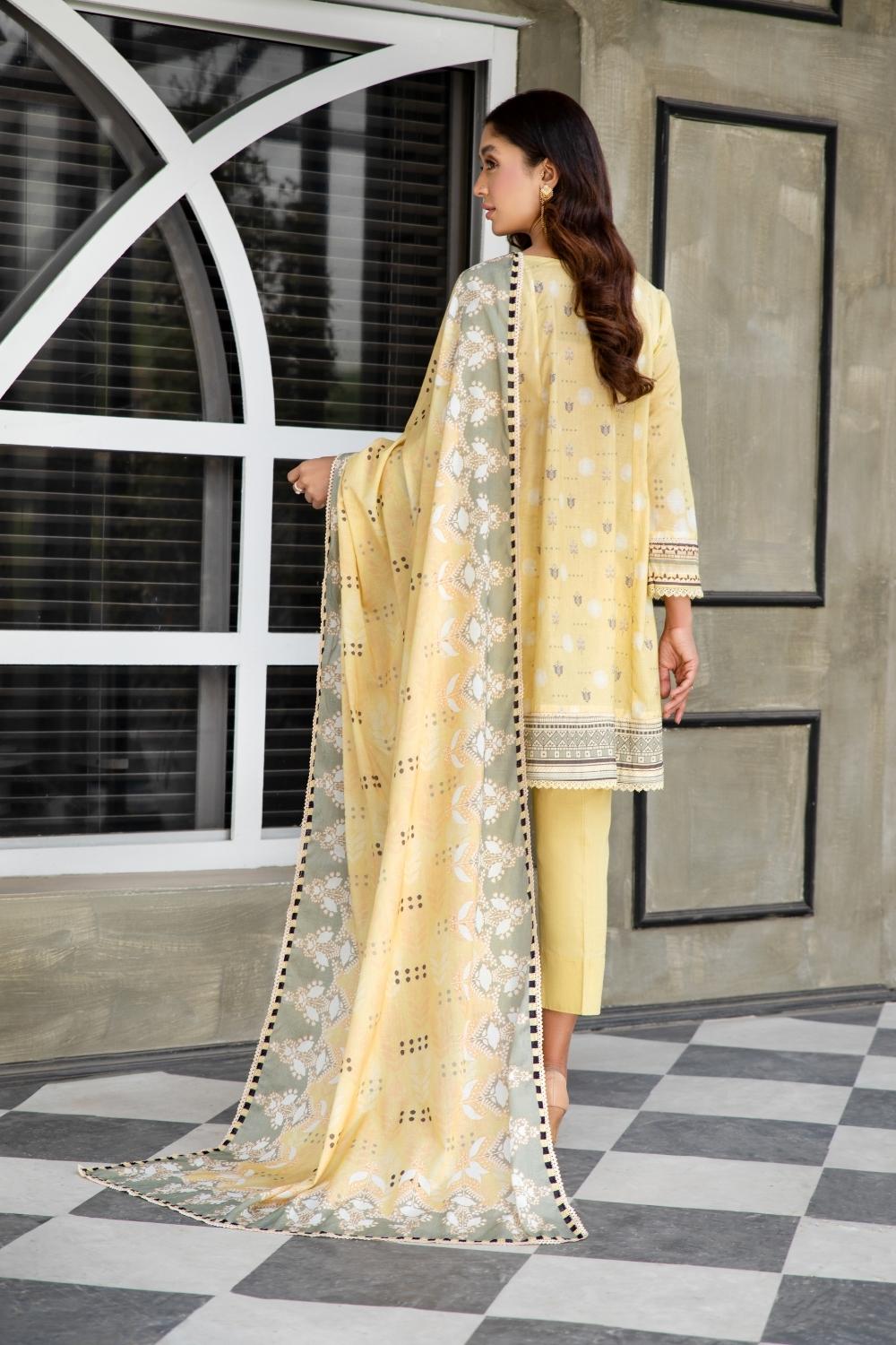 3 PC Unstitched  | Printed  Lawn Shirt +  Printed  Lawn Dupatta + Dyed Cambric Trouser