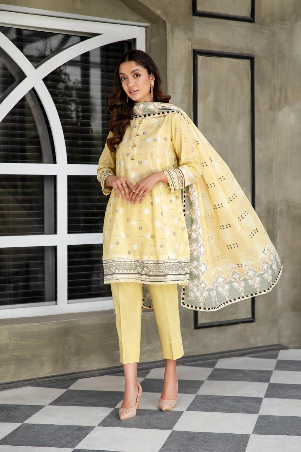 3 PC Unstitched  | Printed  Lawn Shirt +  Printed  Lawn Dupatta + Dyed Cambric Trouser