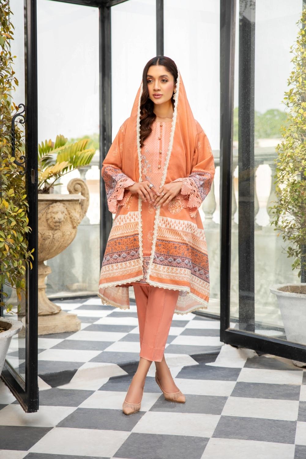 3 PC Unstitched  | Printed Lawn Shirt +  Printed Lawn Dupatta + Dyed Cambric Trouser