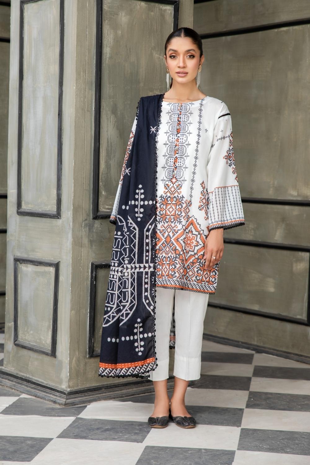 3 PC Unstitched  | Printed  Lawn Shirt + Printed Cotton Net Dupatta + Dyed Cambric Trouser