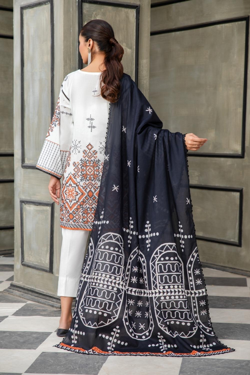 3 PC Unstitched  | Printed  Lawn Shirt + Printed Cotton Net Dupatta + Dyed Cambric Trouser