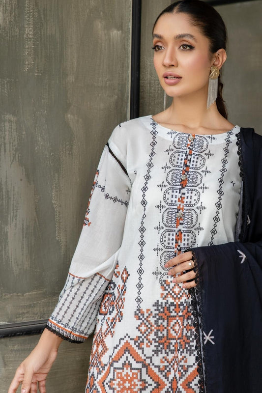 3 PC Unstitched  | Printed  Lawn Shirt + Printed Cotton Net Dupatta + Dyed Cambric Trouser