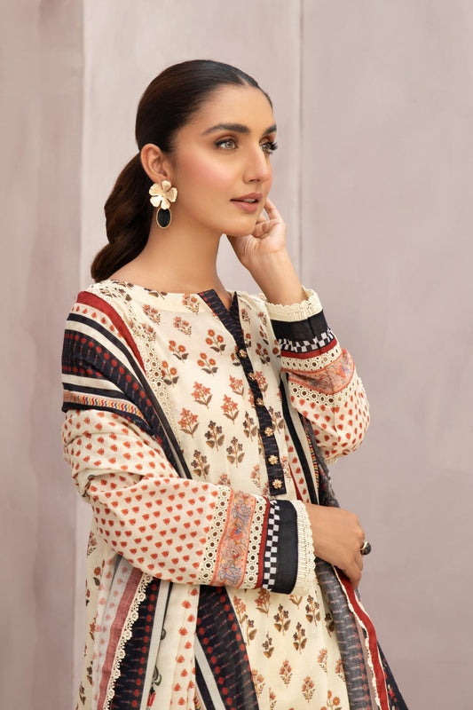 2 PC Unstitched | Printed  Lawn Shirt + Printed Cotton Net Dupatta