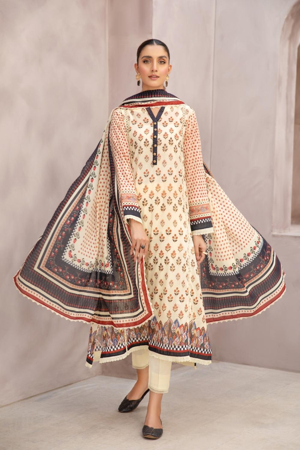2 PC Unstitched | Printed  Lawn Shirt + Printed Cotton Net Dupatta
