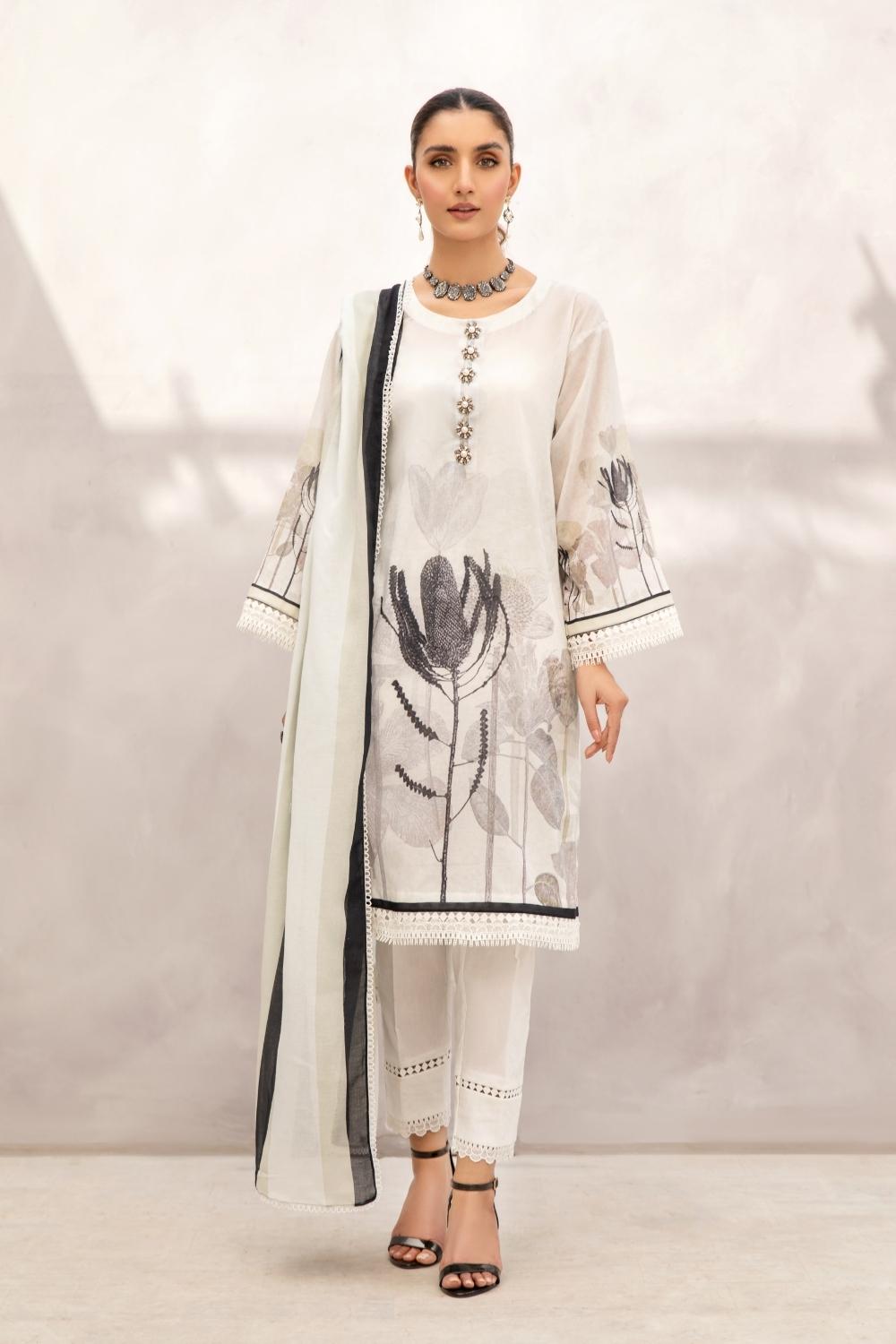 2 PC Unstitched | Printed  Lawn Shirt + Printed Cotton Net Dupatta
