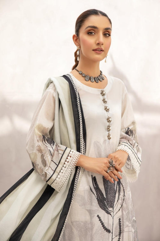 2 PC Unstitched | Printed  Lawn Shirt + Printed Cotton Net Dupatta