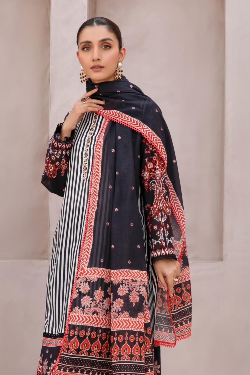2 PC Unstitched | Printed Lawn Shirt +  Printed Cotton Net Dupatta