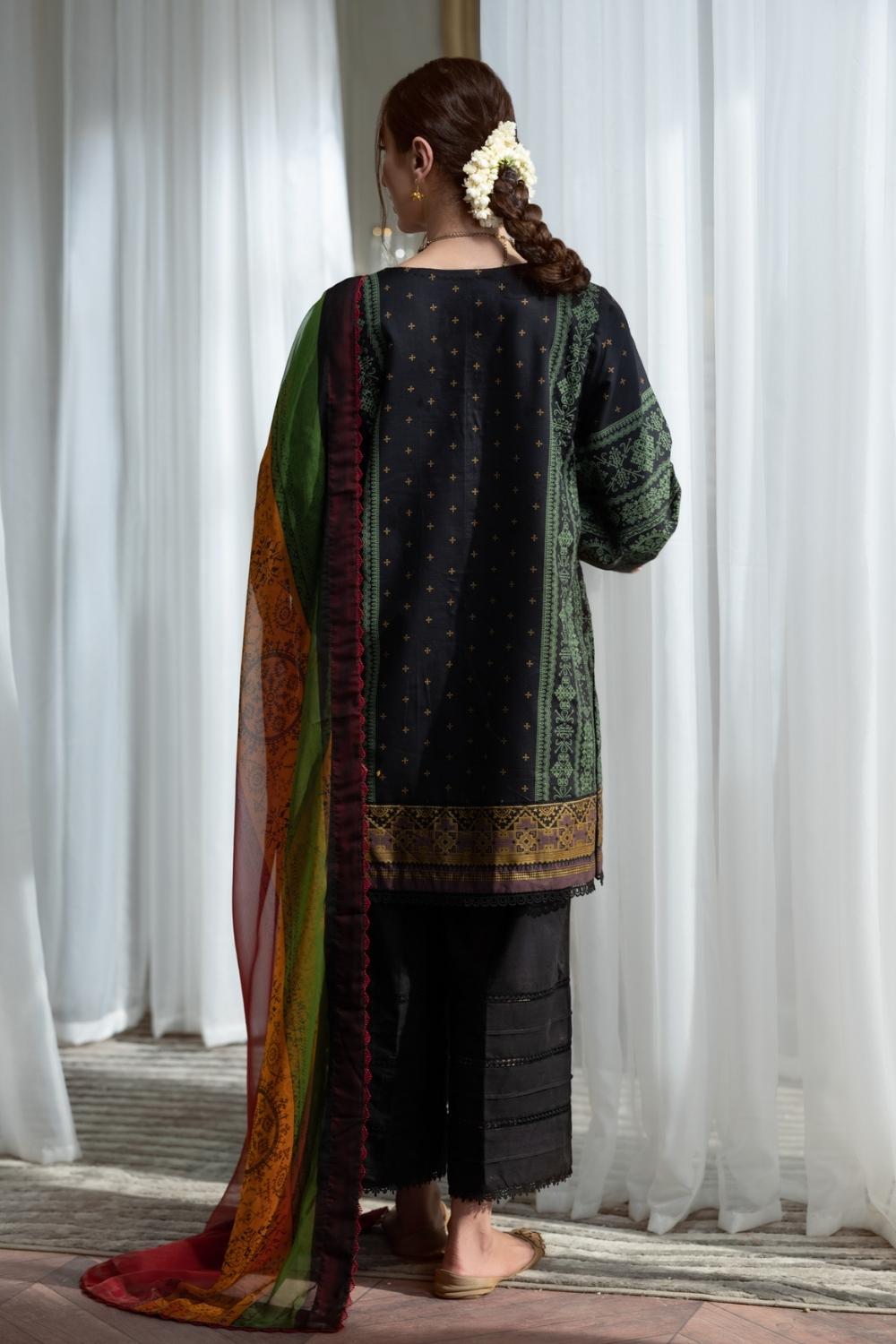 3PC Unstitched Printed+Embroidered Lawn Shirt | Chiffon Printed Dupatta | Cambric Dyed Trouser