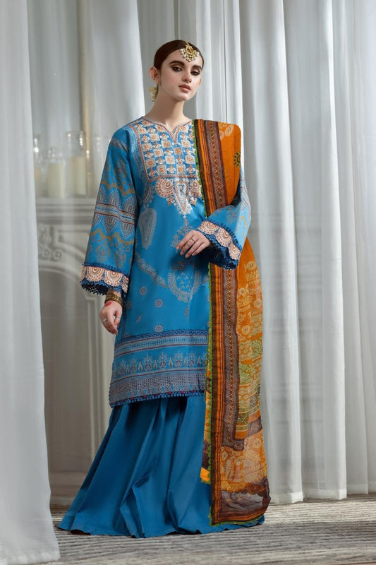 3PC Unstitched Printed + Embroidered Suit