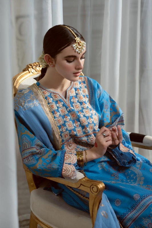 3PC Unstitched Printed + Embroidered Suit