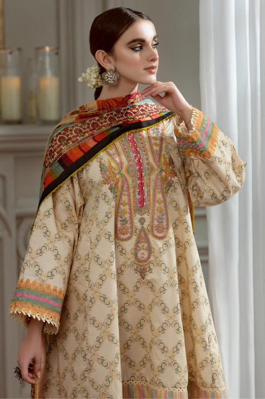 3PC Unstitched Printed+Embroidered Lawn Shirt | Chiffon Printed Dupatta | Cambric Dyed Trouser
