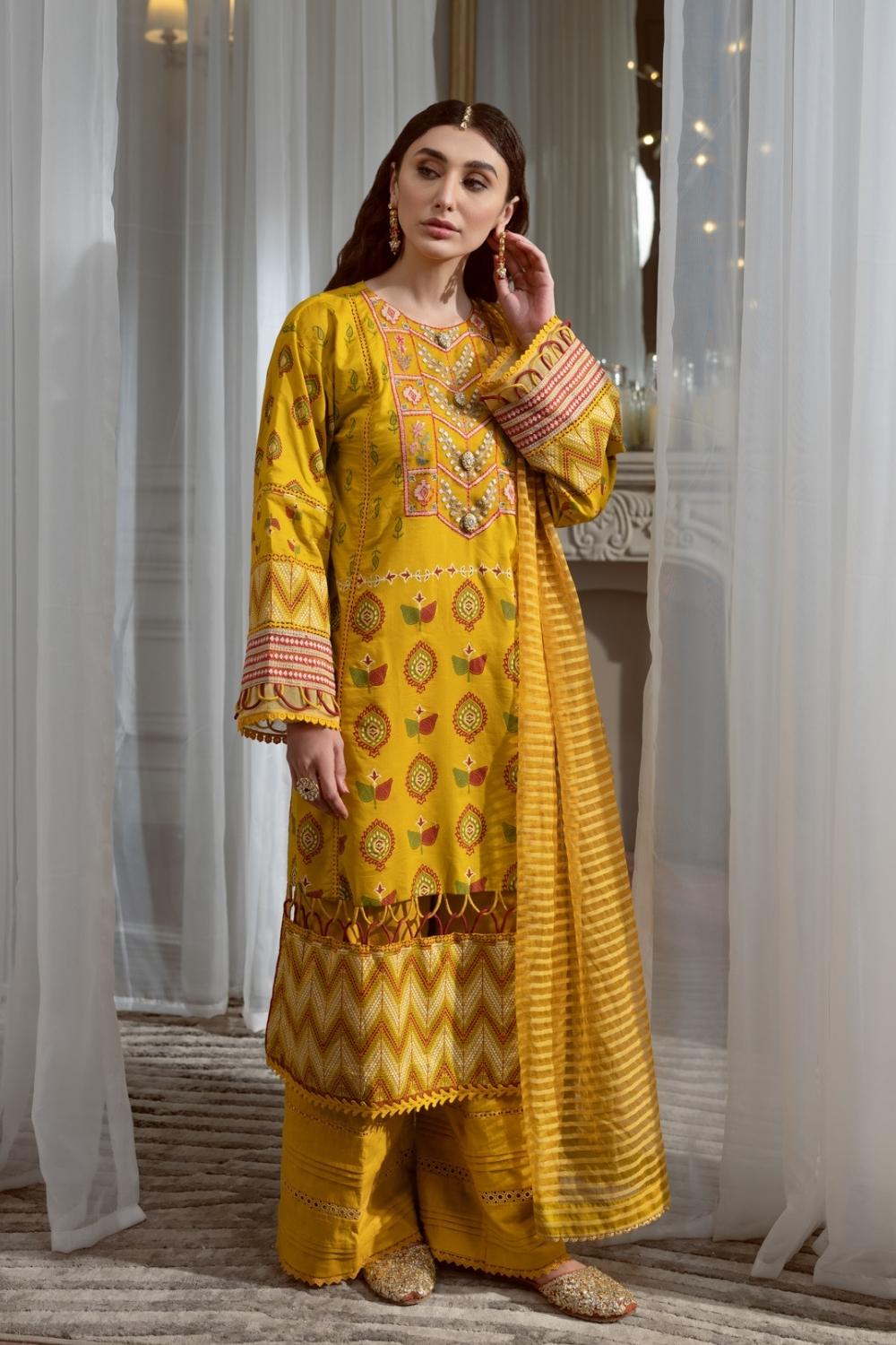 3PC Unstitched Embroidered + Printed Suit