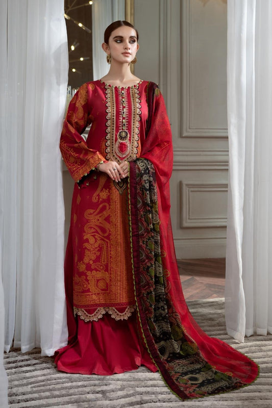 3PC Unstitched Printed + Embroidered Suit