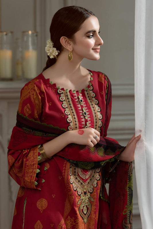 3PC Unstitched Printed + Embroidered Suit