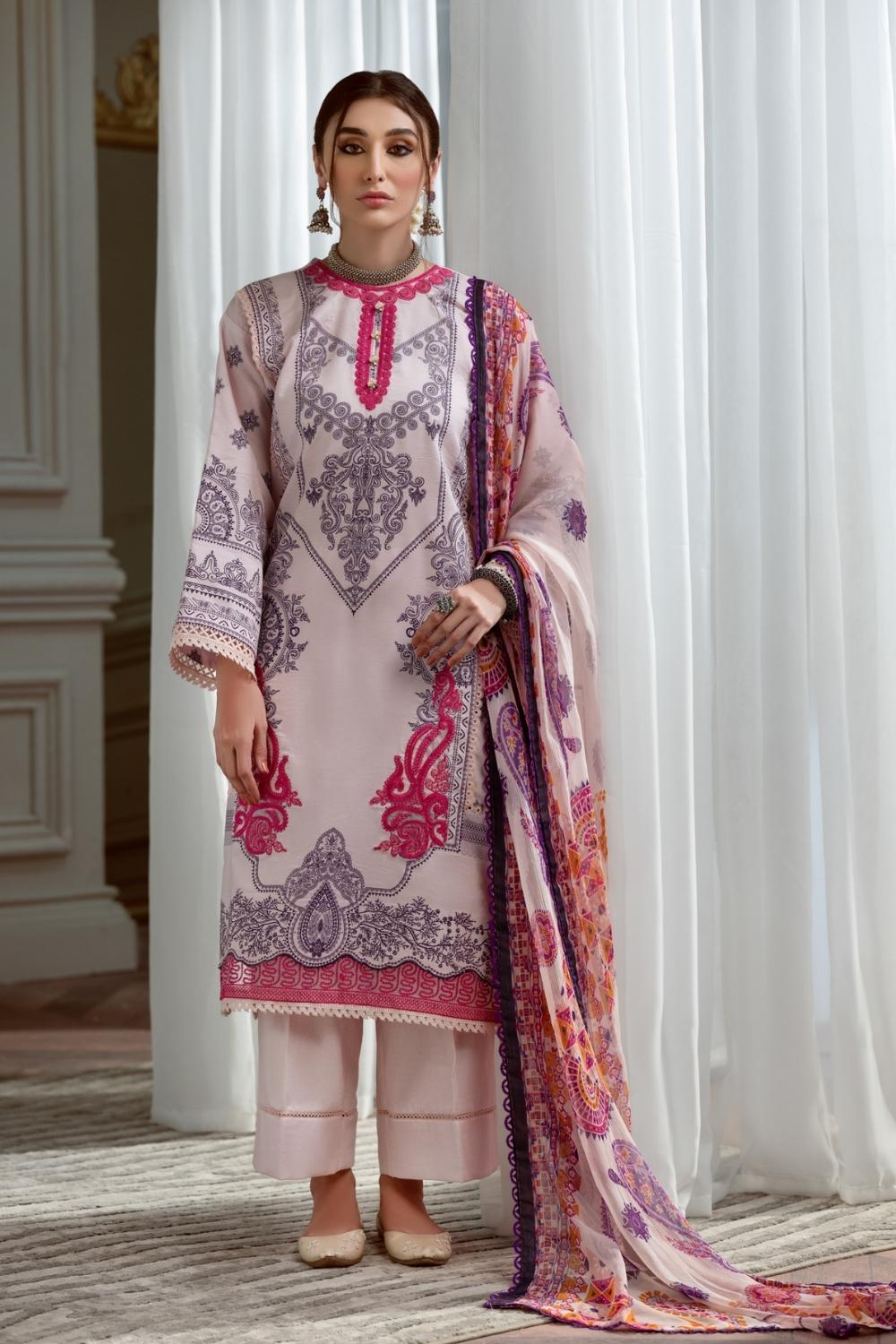 3PC Unstitched Printed + Embroidered Suit