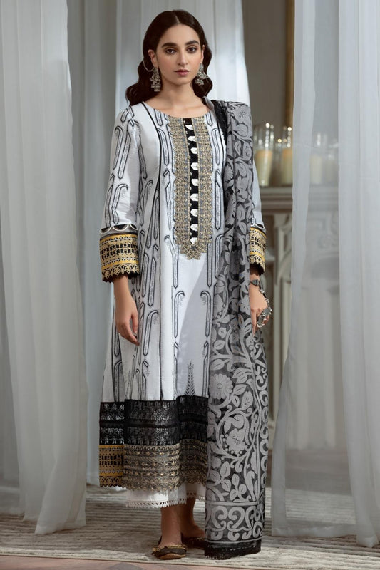 3PC Unstitched Printed + Embroidered Suit