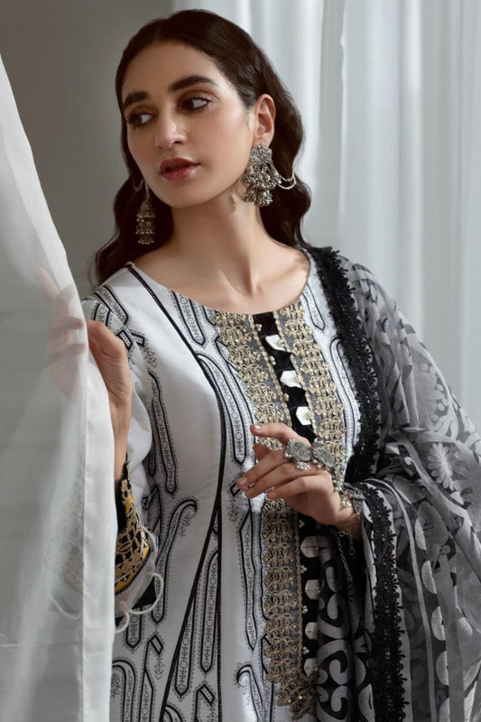 3PC Unstitched Printed + Embroidered Suit