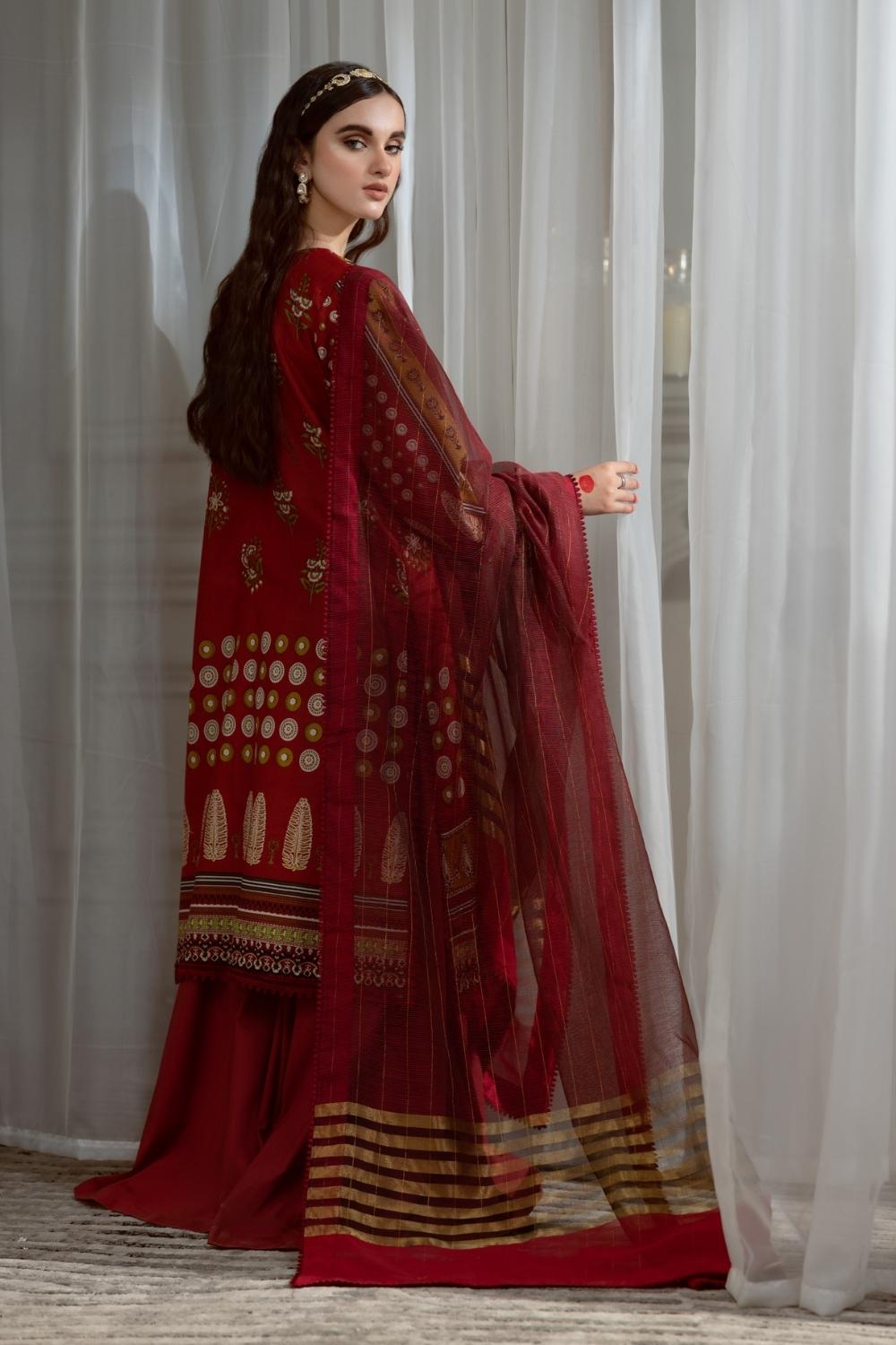 3PC Unstitched Embroidered + Printed Suit