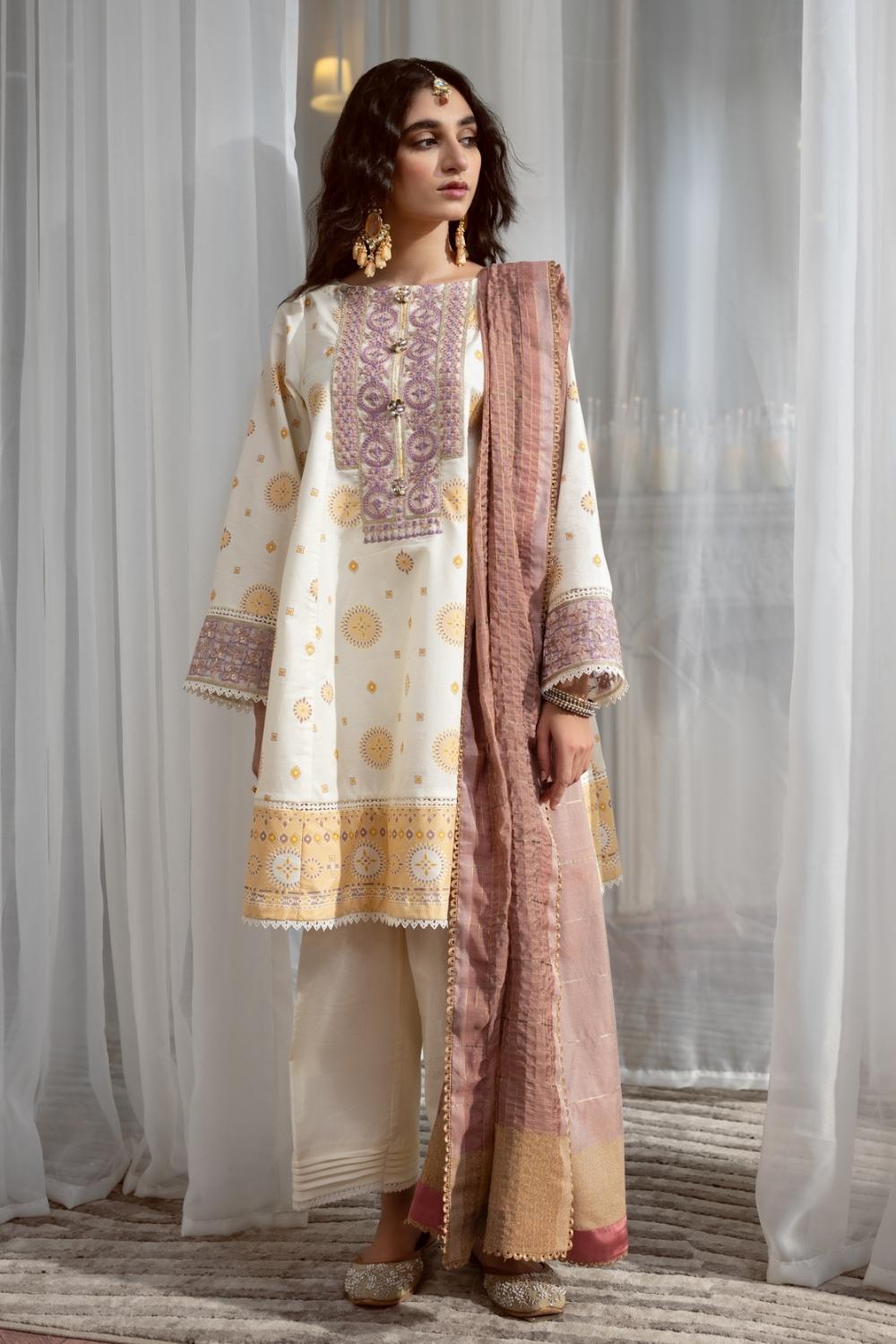 3PC Unstitched Embroidered + Printed Suit