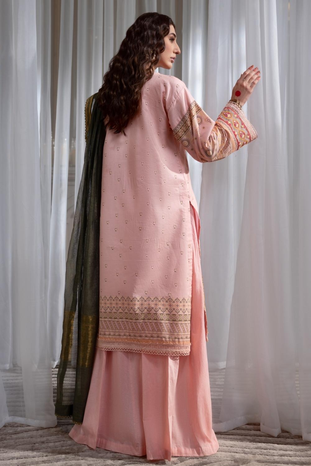 3PC Unstitched Embroidered + Printed Suit