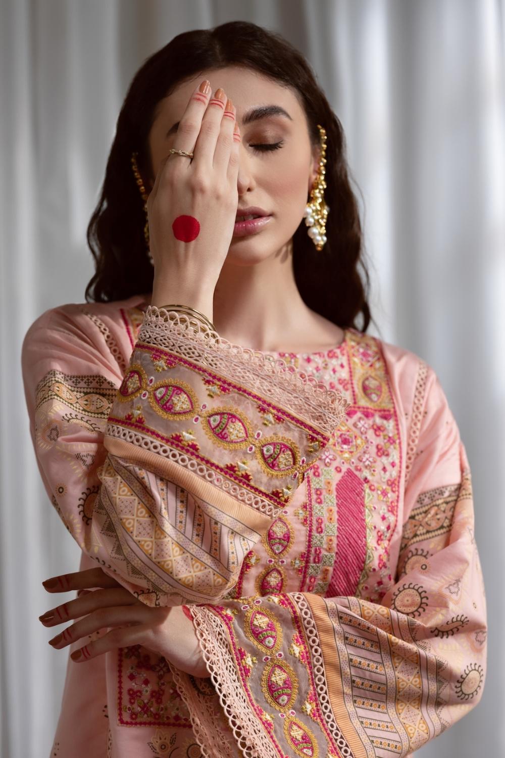 3PC Unstitched Embroidered + Printed Suit