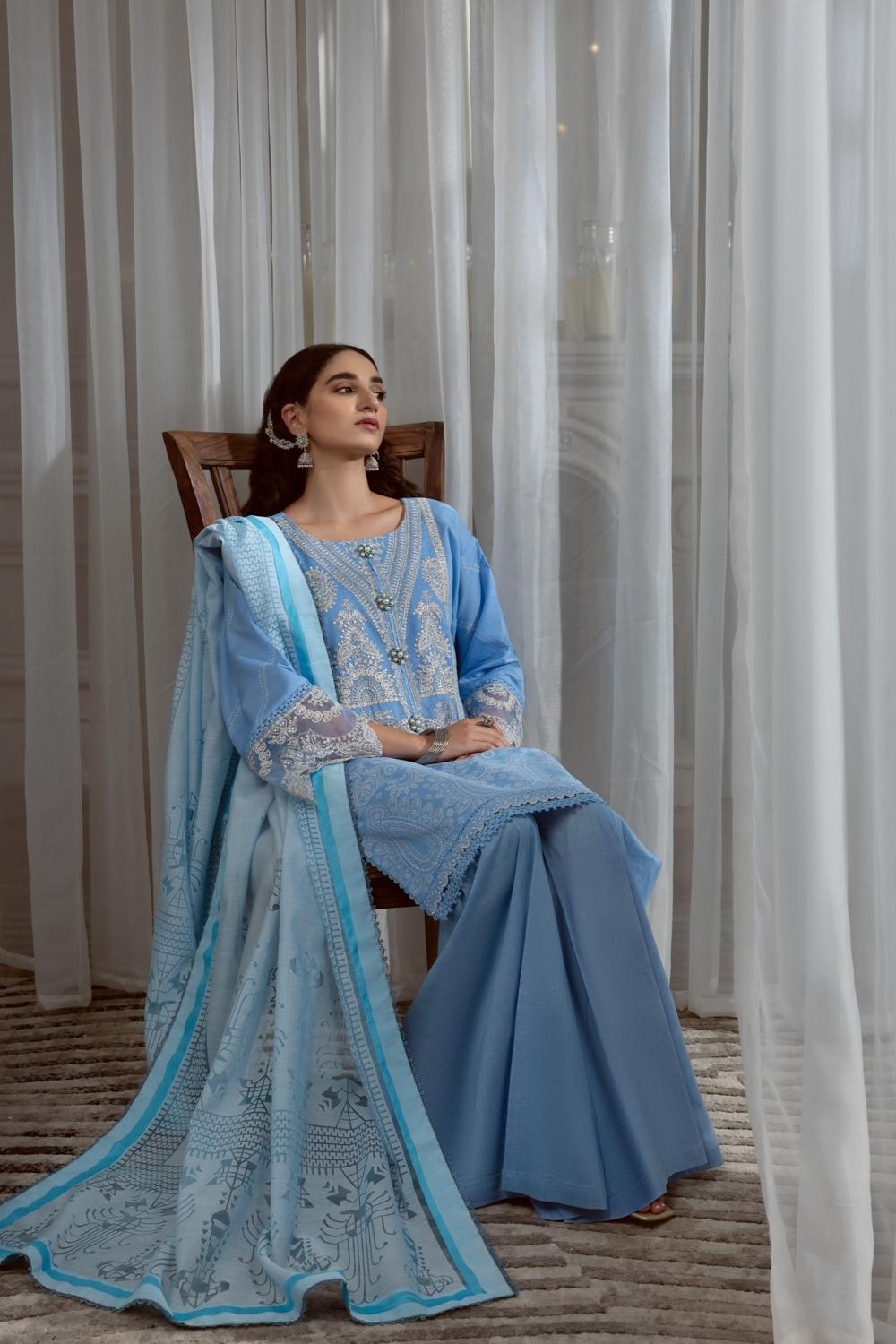 3PC Unstitched Printed + Embroidered Suit