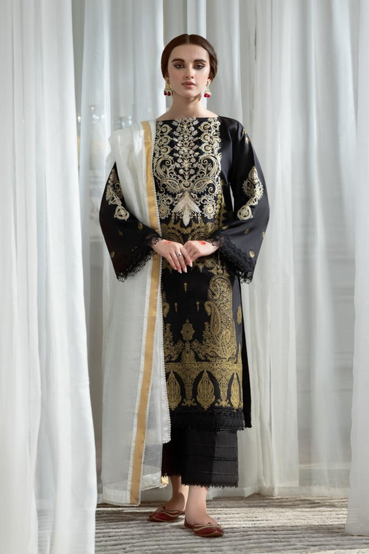 3PC Unstitched Printed+Embroidered Lawn Shirt | Banarsi Dupatta  | Cambric Dyed Trouser