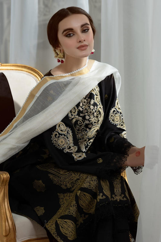 3PC Unstitched Printed+Embroidered Lawn Shirt | Banarsi Dupatta  | Cambric Dyed Trouser