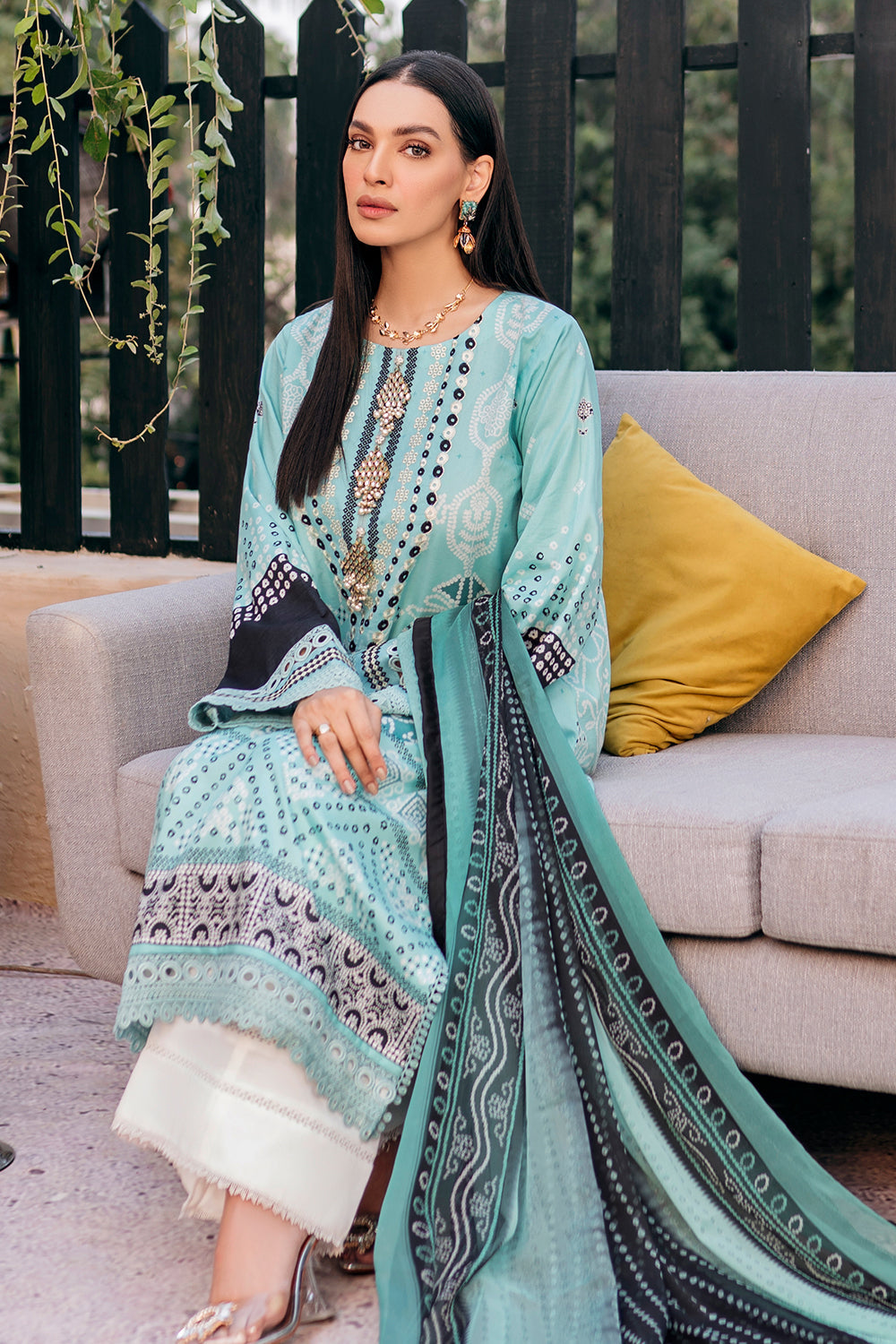 3 PC Unstitched Emboridered + Printed Shirt + Printed Dupatta + Dyed Trouser