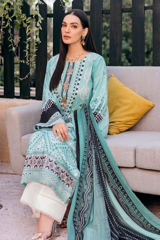 3 PC Unstitched Emboridered + Printed Shirt + Printed Dupatta + Dyed Trouser