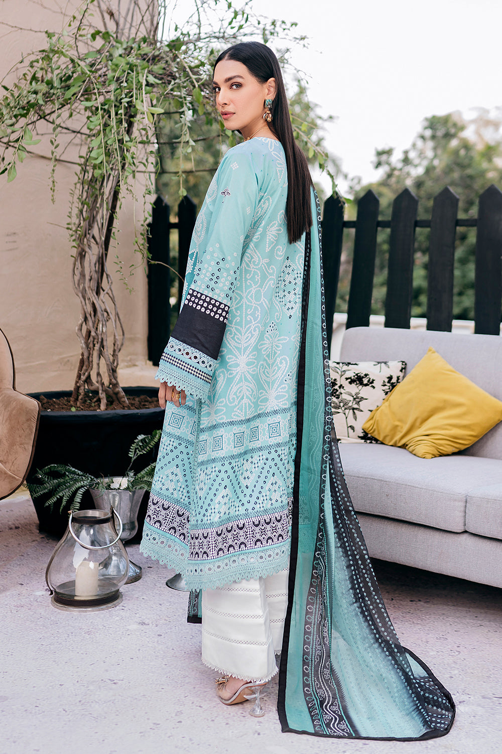 3 PC Unstitched Emboridered + Printed Shirt + Printed Dupatta + Dyed Trouser