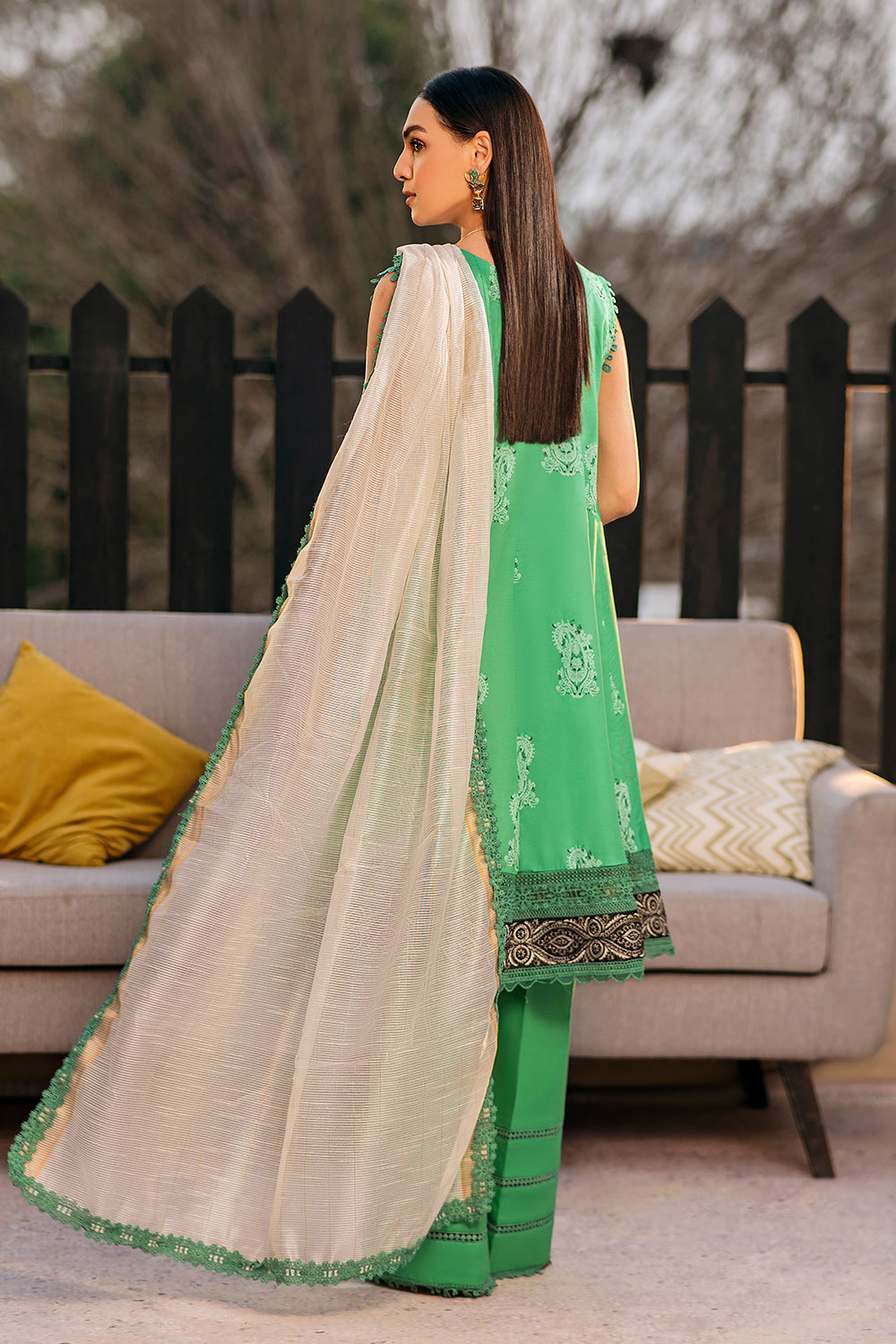 3 PC Unstitched Emboridered + Printed Shirt + Printed Dupatta + Dyed Trouser