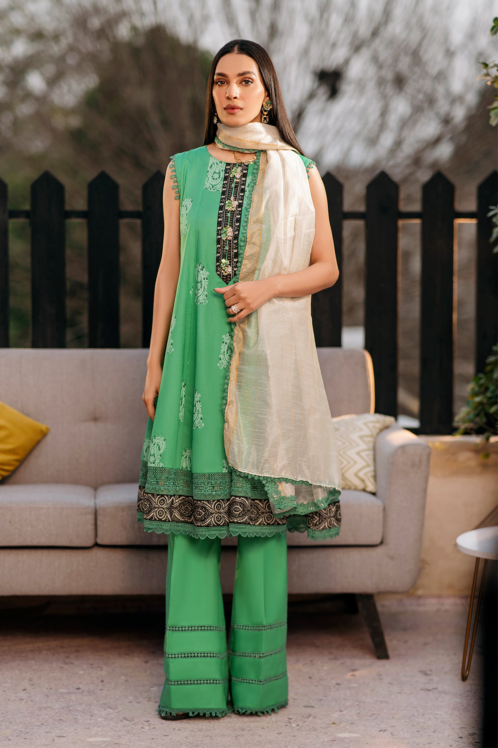 3 PC Unstitched Emboridered + Printed Shirt + Printed Dupatta + Dyed Trouser