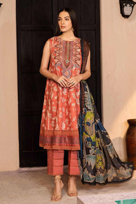 3 PC Unstitched Emboridered + Printed Shirt + Printed Dupatta + Dyed Trouser