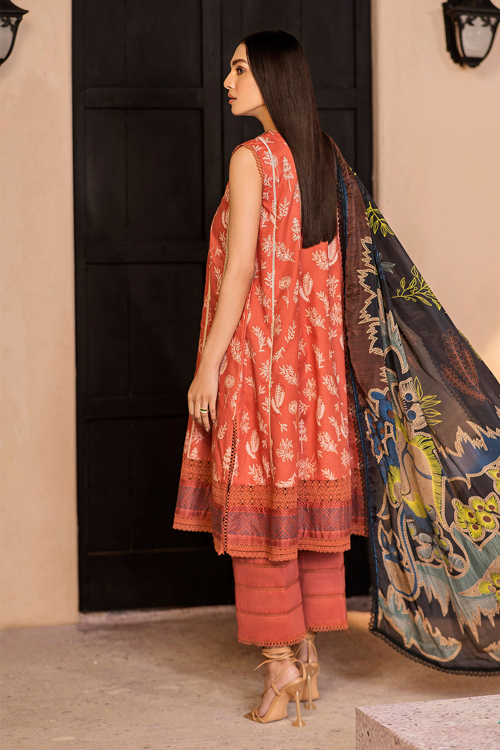 3 PC Unstitched Emboridered + Printed Shirt + Printed Dupatta + Dyed Trouser