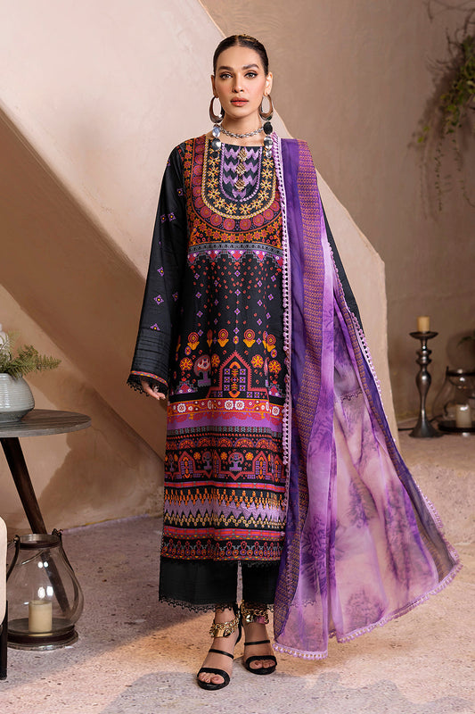 3 PC Unstitched Emboridered + Printed Shirt + Printed Dupatta + Dyed Trouser