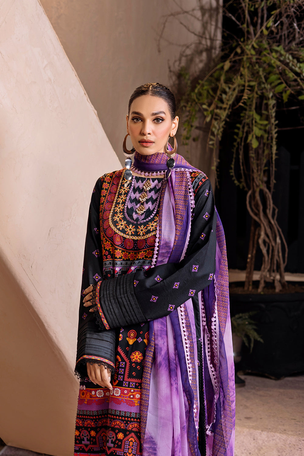 3 PC Unstitched Emboridered + Printed Shirt + Printed Dupatta + Dyed Trouser