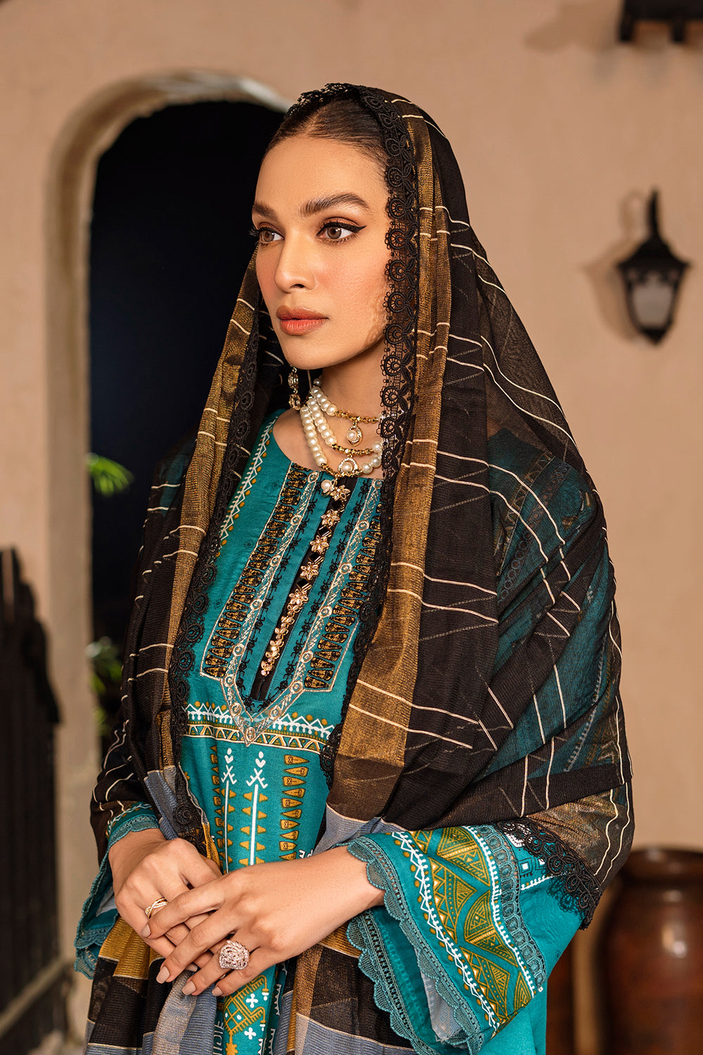 3 PC Unstitched Emboridered + Printed Shirt + Printed Dupatta + Dyed Trouser