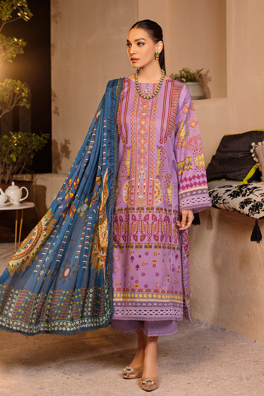 3 PC Unstitched Emboridered + Printed Shirt + Printed Dupatta + Dyed Trouser