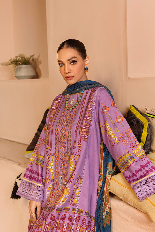 3 PC Unstitched Emboridered + Printed Shirt + Printed Dupatta + Dyed Trouser