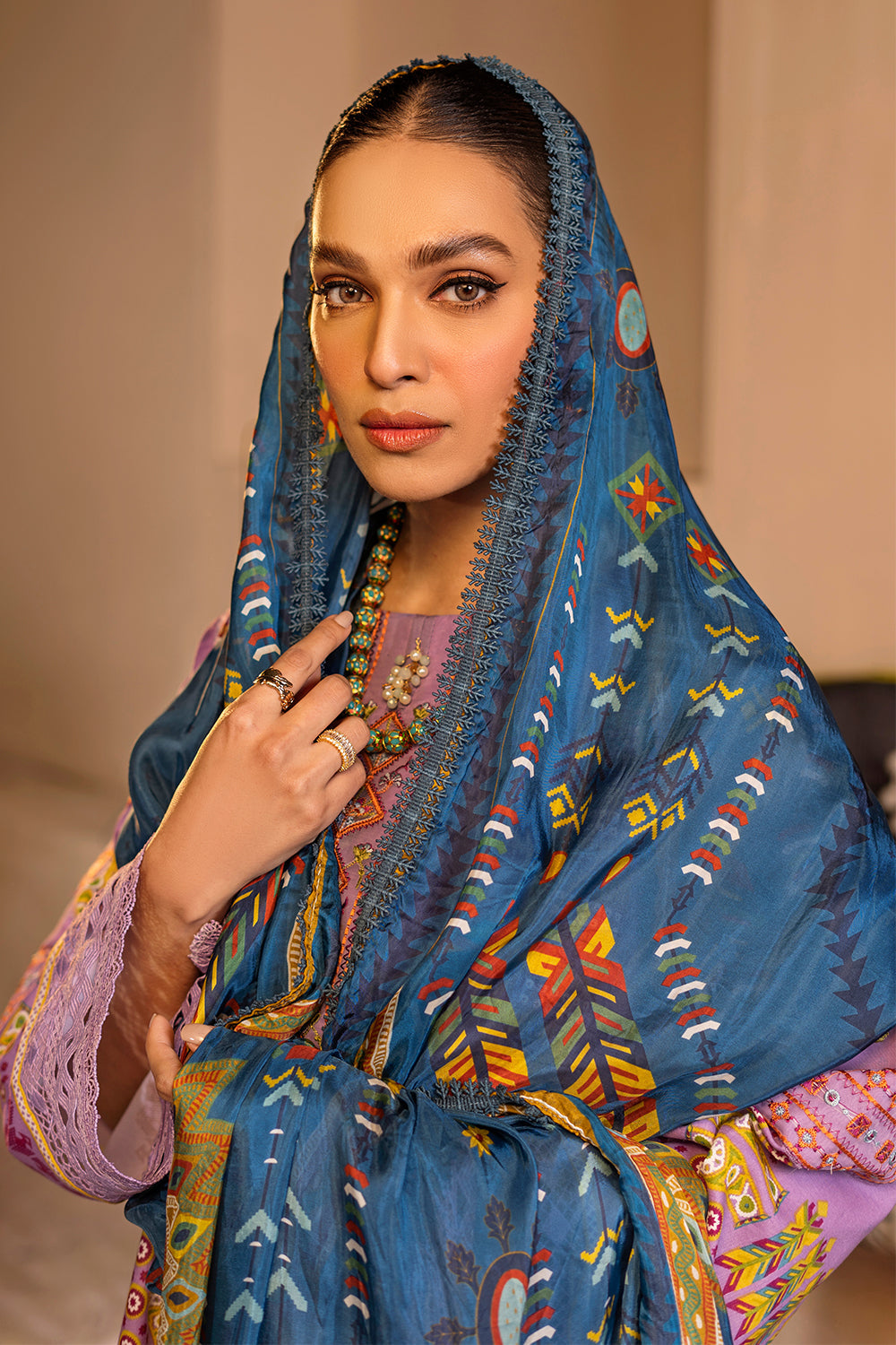 3 PC Unstitched Emboridered + Printed Shirt + Printed Dupatta + Dyed Trouser