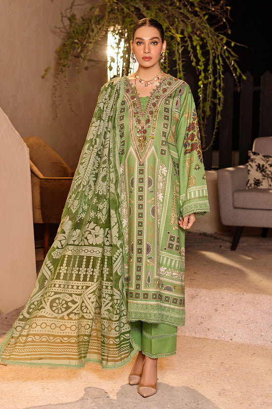 3 PC Unstitched Emboridered + Printed Shirt + Printed Dupatta + Dyed Trouser