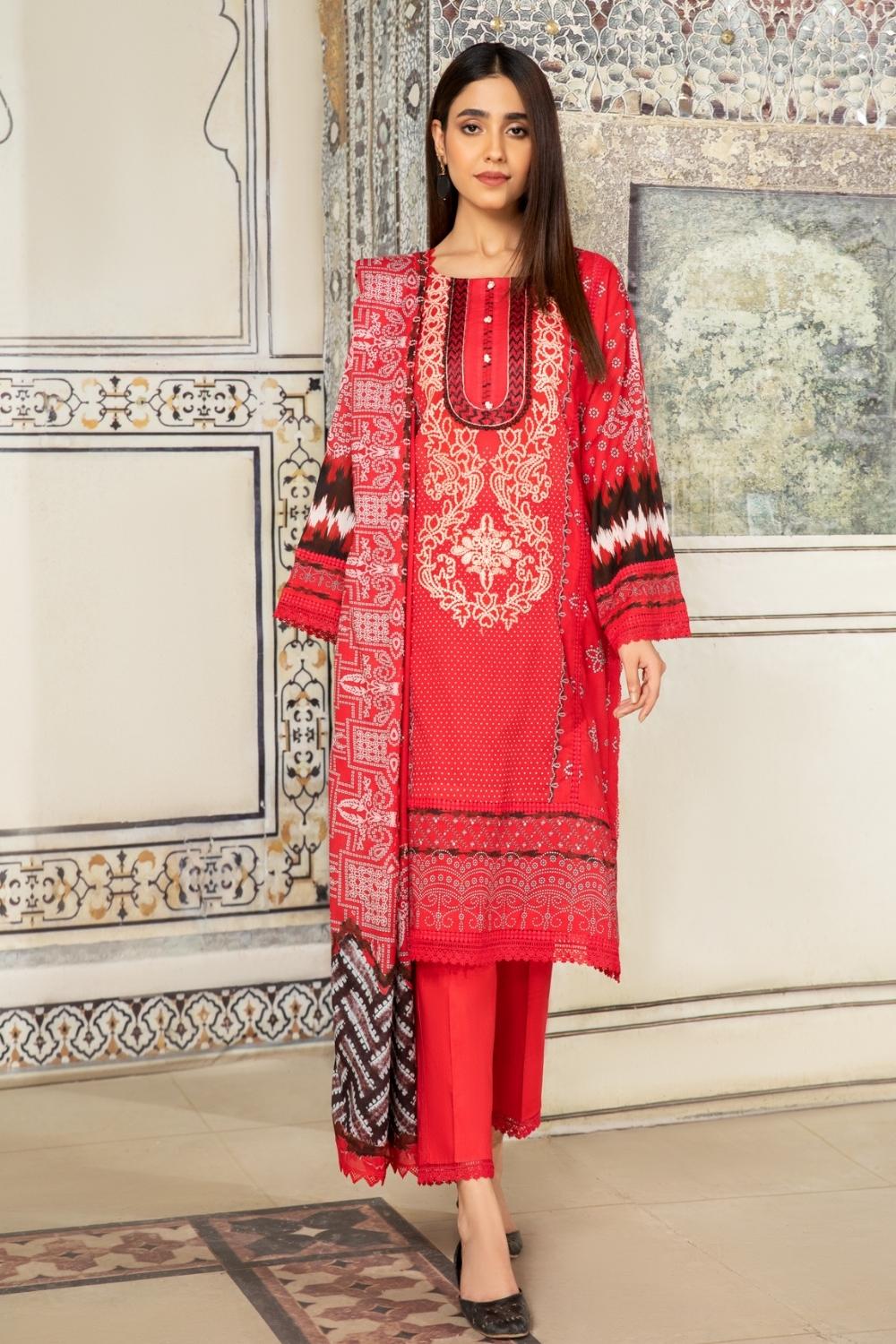 3PC Unstitched Printed+Embroidered Lawn Shirt | Printed Lawn Dupatta | Cambric Dyed Trouser