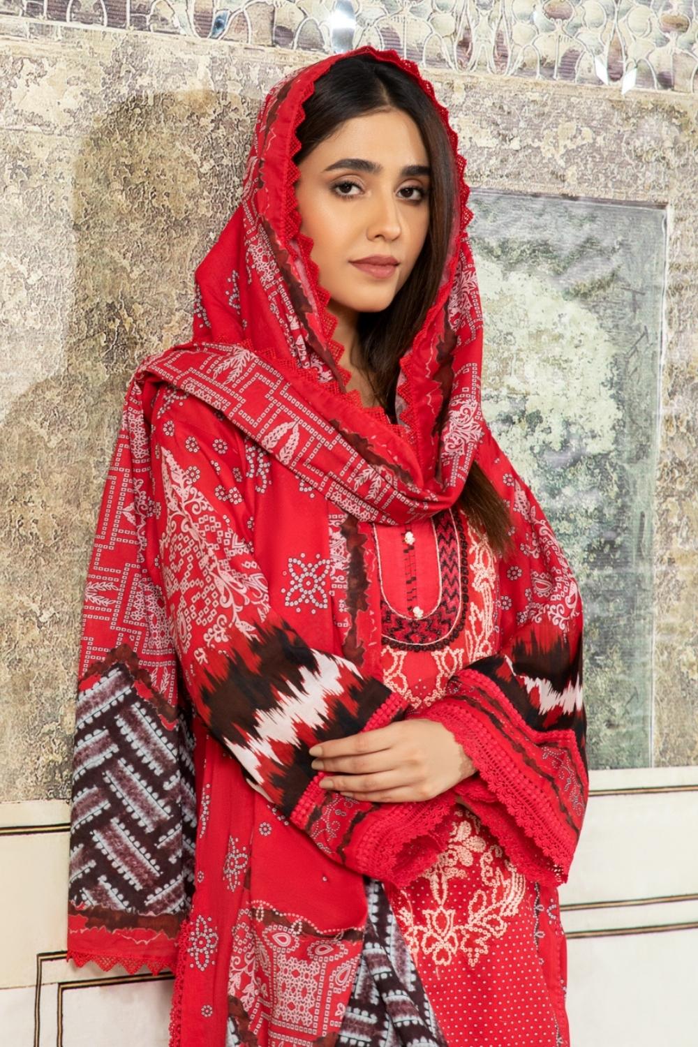 3PC Unstitched Printed+Embroidered Lawn Shirt | Printed Lawn Dupatta | Cambric Dyed Trouser