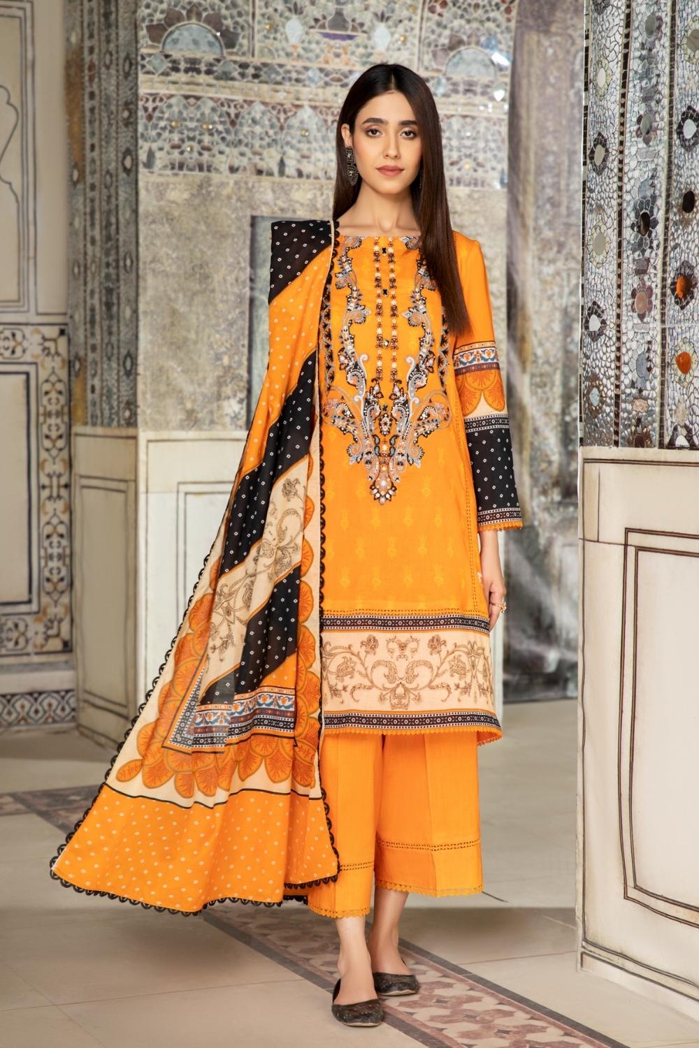 3PC Unstitched Printed+Embroidered Lawn Shirt | Printed Lawn Dupatta | Cambric Dyed Trouser