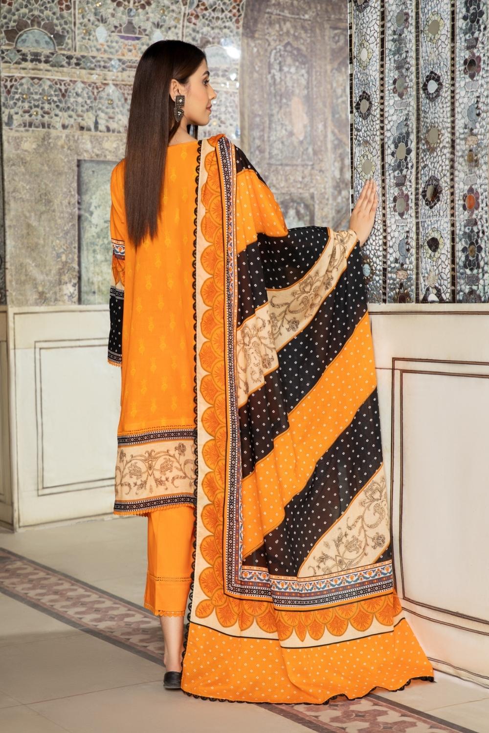 3PC Unstitched Printed+Embroidered Lawn Shirt | Printed Lawn Dupatta | Cambric Dyed Trouser