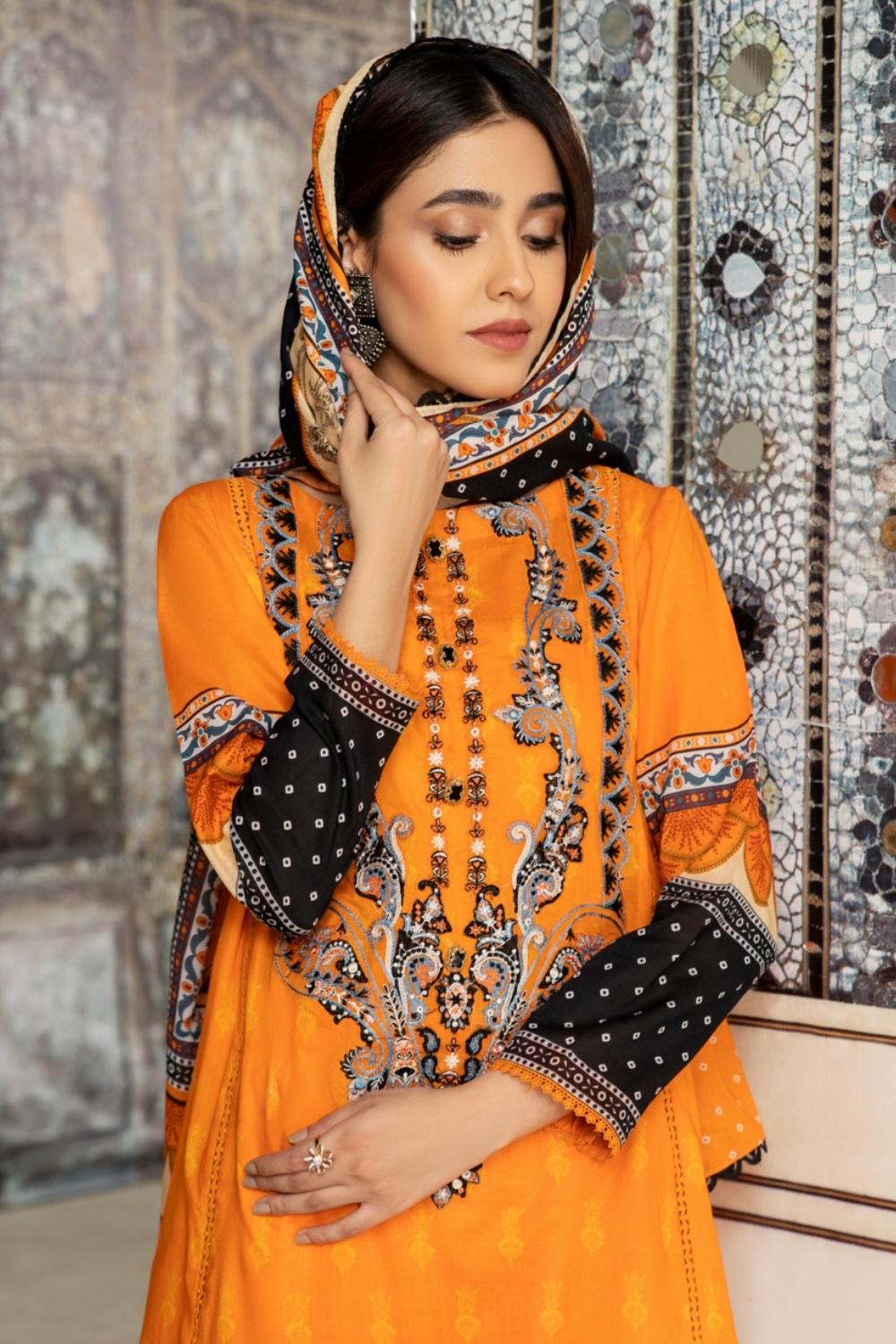 3PC Unstitched Printed+Embroidered Lawn Shirt | Printed Lawn Dupatta | Cambric Dyed Trouser