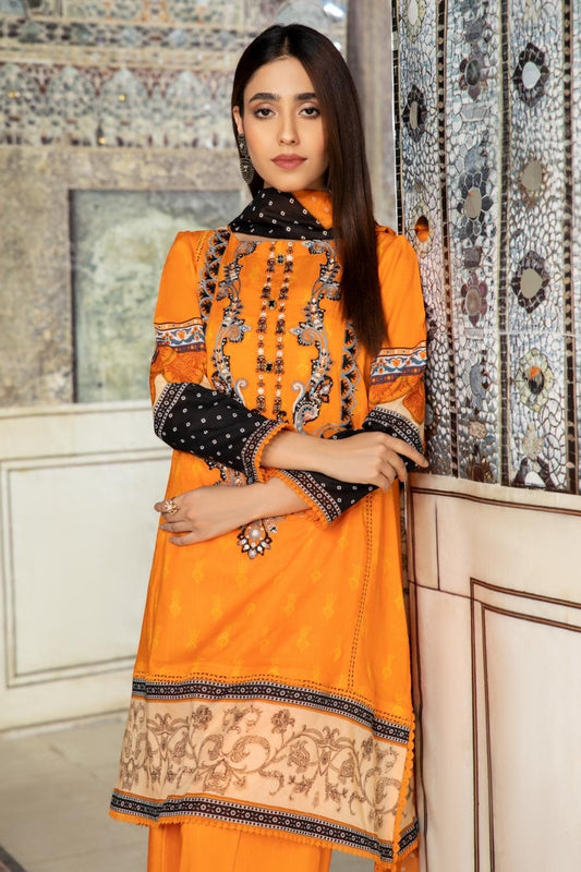 3PC Unstitched Printed+Embroidered Lawn Shirt | Printed Lawn Dupatta | Cambric Dyed Trouser