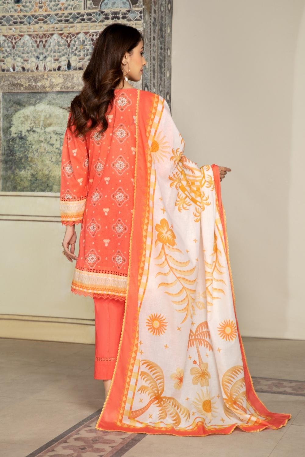 3PC Unstitched Printed+Embroidered Lawn Shirt | Printed Lawn Dupatta |Cambric Dyed Trouser